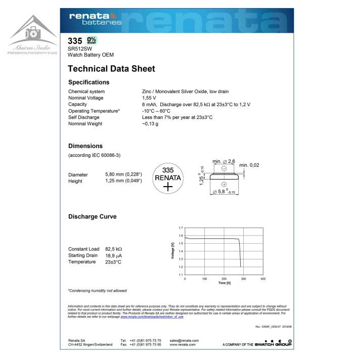 باتری ساعتی رناتا مدل SR512SW 335 بسته 1 عددی - Image 4