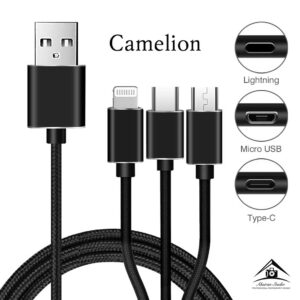 کابل تبدیل USB به microUSB / لایتنینگ / USB-C کملیون مدل CDC016 طول 1 متر