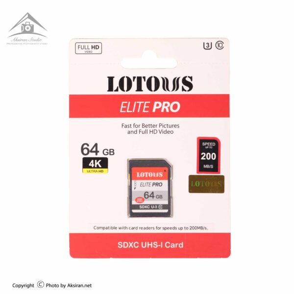 کارت حافظه SDXC لوتوس مدل Elite PRO کلاس 10 استاندارد UHS-I U3 سرعت 200MBs ظرفیت 64 گیگابایت