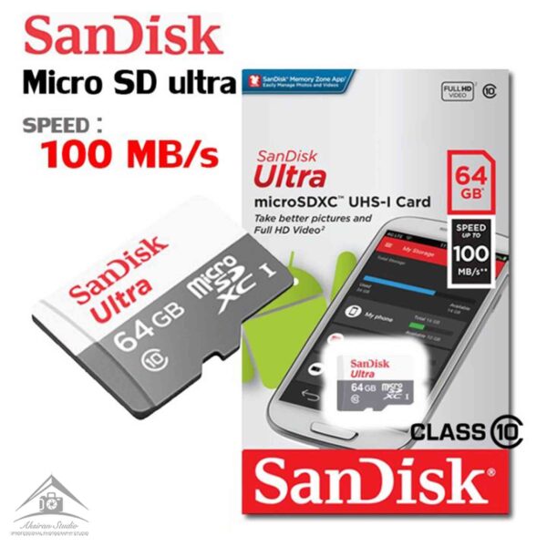 کارت حافظه microSDXC سن دیسک مدل Ultra کلاس 10 استاندارد UHS-I U1 سرعت 100MBps ظرفیت 64 گیگابایت