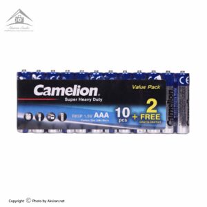 باتری نیم قلمی کملیون مدل Super Heavy Duty شیرینگ بسته 12 عددی