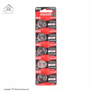باتری سکه ای لیتیومی مکسل مدل CR2025 قرمز مشکی 5 عددی