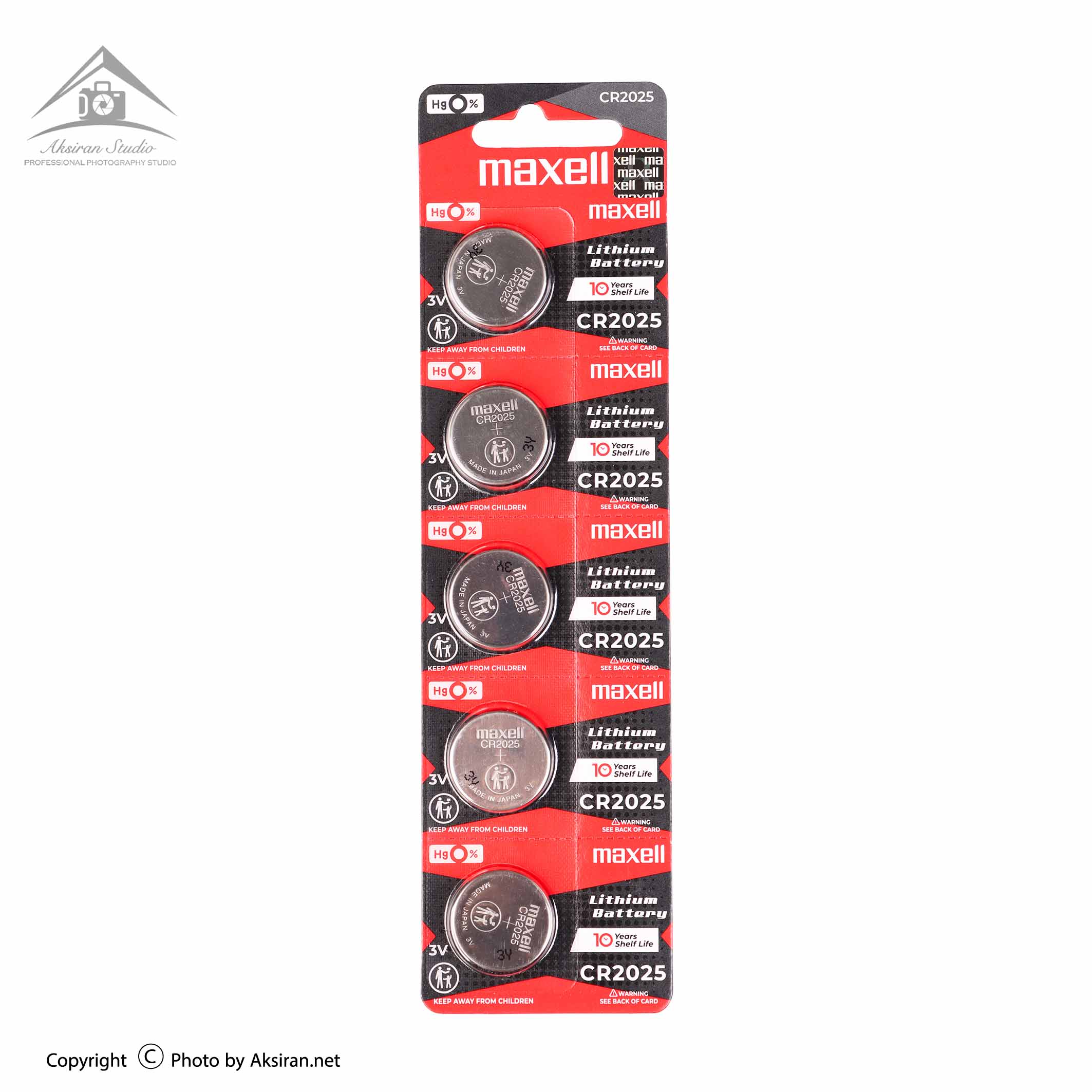 باتری سکه ای لیتیومی مکسل مدل CR2025 قرمز مشکی 5 عددی