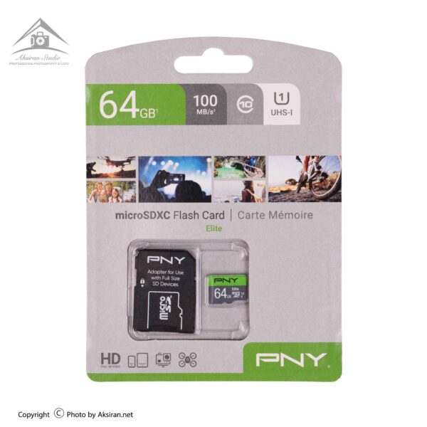 کارت حافظه microSDXC پی ان وای مدل Elite کلاس 10 استاندارد UHS-I U1 سرعت 100MBs ظرفیت 64 گیگابایت به همراه آداپتور SD