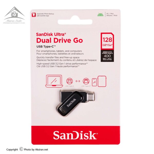 فلش مموری سن دیسک مدل Ultra Dual Drive GO ظرفیت 128 گیگابایت