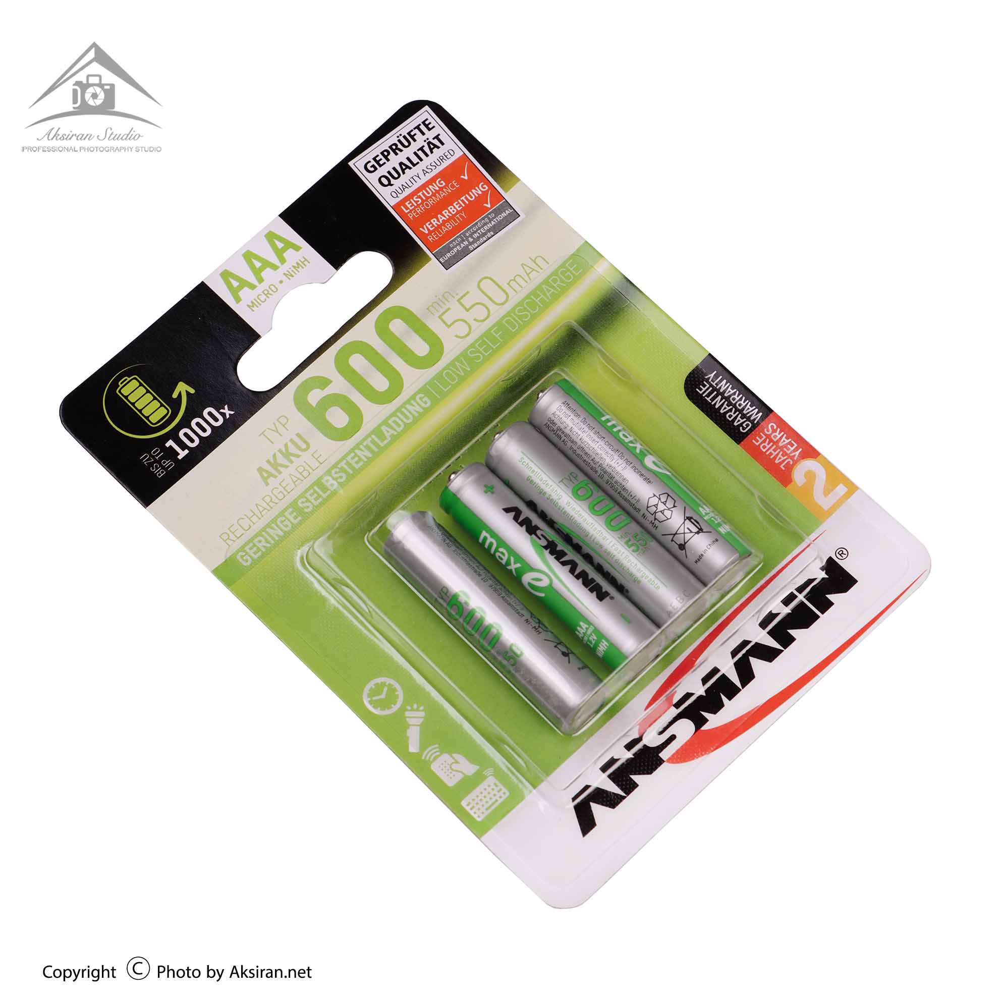 باتری نیم قلمی قابل شارژ Ansmann AAA 600mAh بسته 4 عددی 