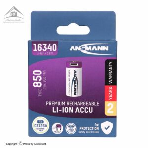 باتری لیتیومی قابل شارژ آنسمن مدل CR123A ظرفیت 850 میلی‌آمپرساعت