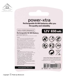 باتری نیم قلمی شارژی Power-Xtra 650mAh