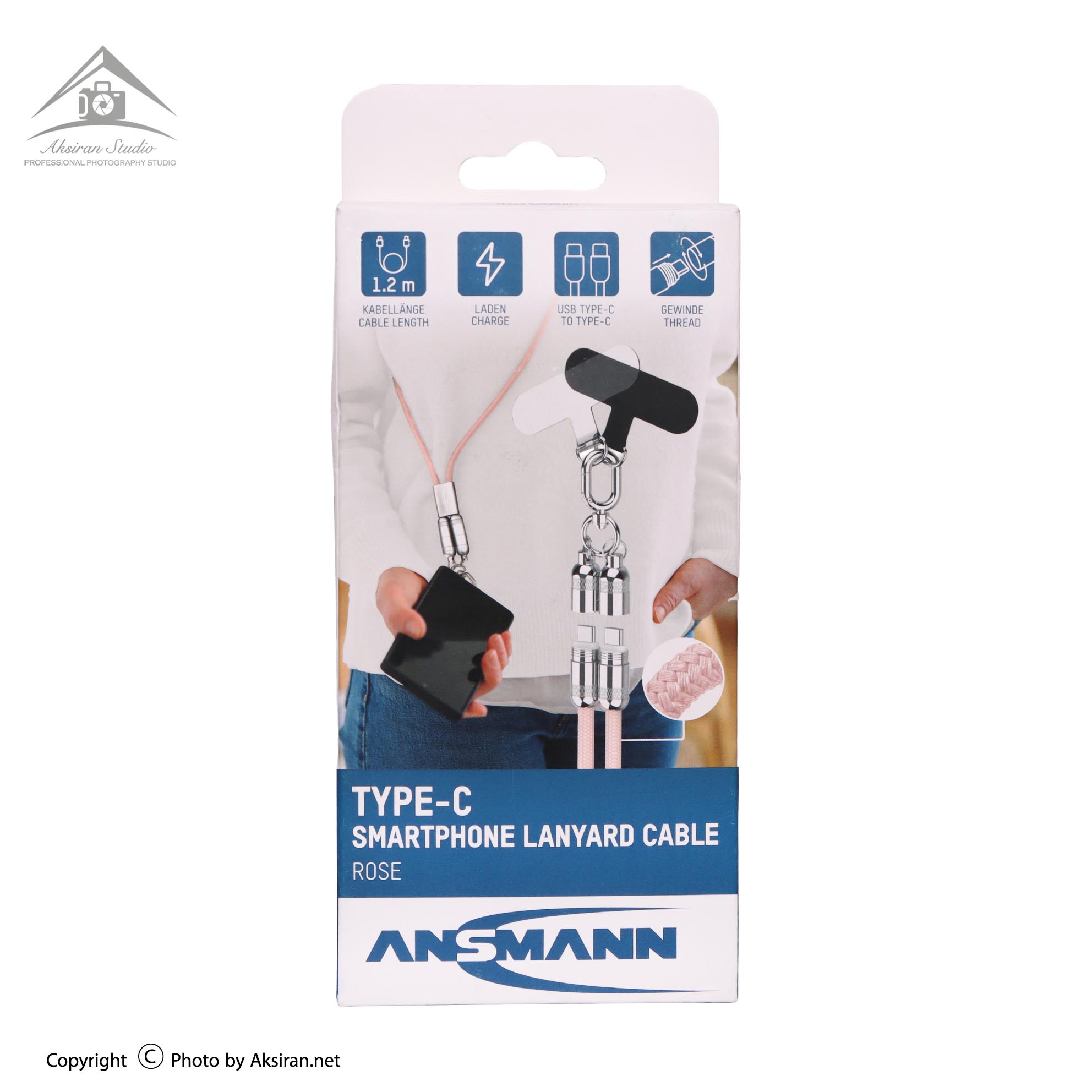 بند آویز موبایل و کابل شارژ تایپ سی به تایپ سی 60 وات آنسمن مدل Lanyard